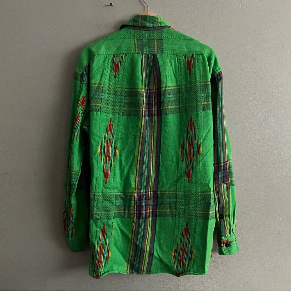 Polo Ralph Lauren Vintage Green Beacon Aztec Woven Button Down Cotton Shirt M